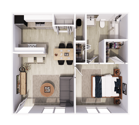 Floor plan for 1 bed, 1 bath, 556 sqft